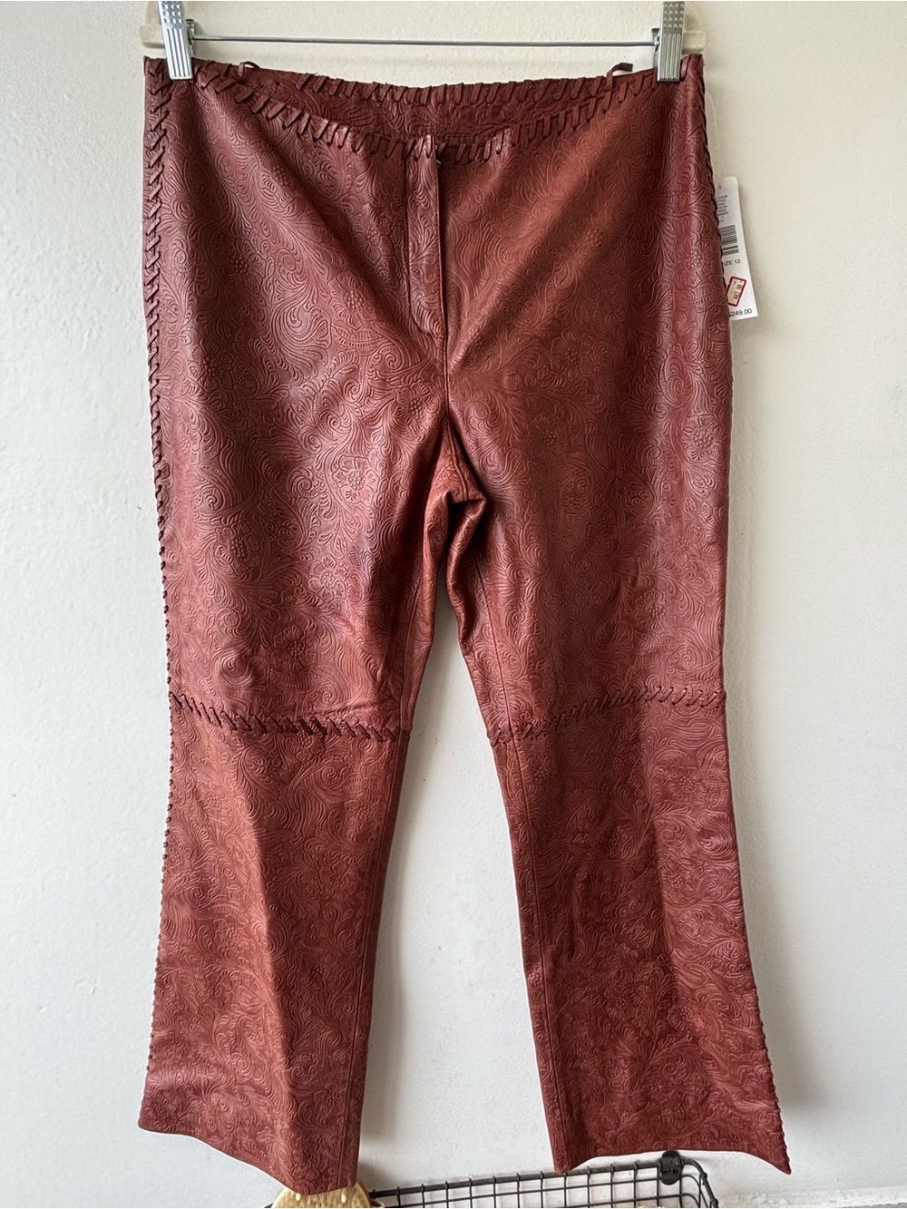 Leather Embossed Flare Laced Pants